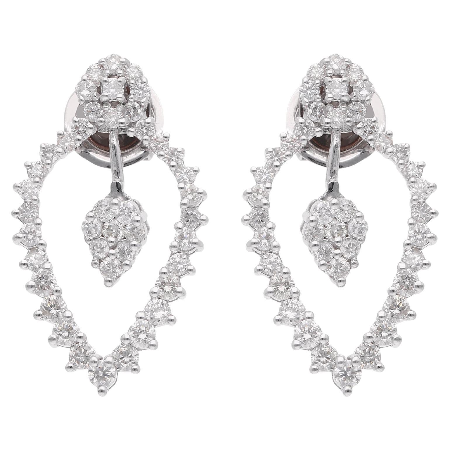 1.35 Carat SI Clarity HI Color Diamond Drop Stud Earrings 14 Karat White Gold