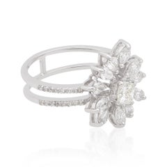 1.35 Carat SI Clarity HI Color Diamond Flower Ring 18k White Gold Fine Jewelry