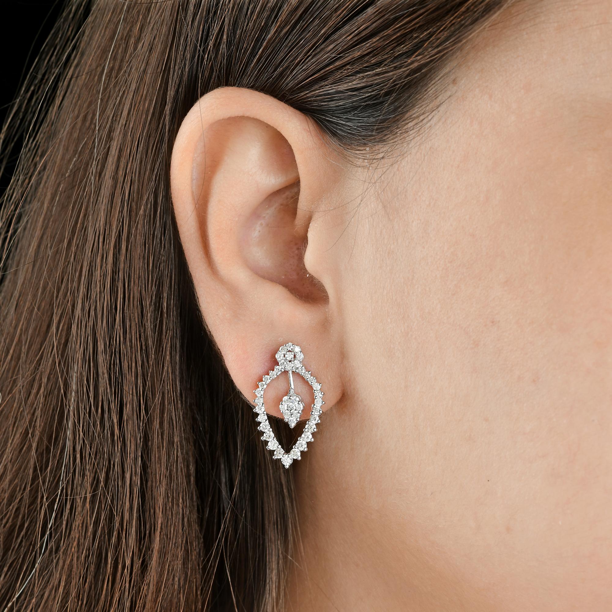 Modern 1.35 Carat Si Clarity Hi Color Diamond Pave Stud Earrings 14 Karat White Gold For Sale