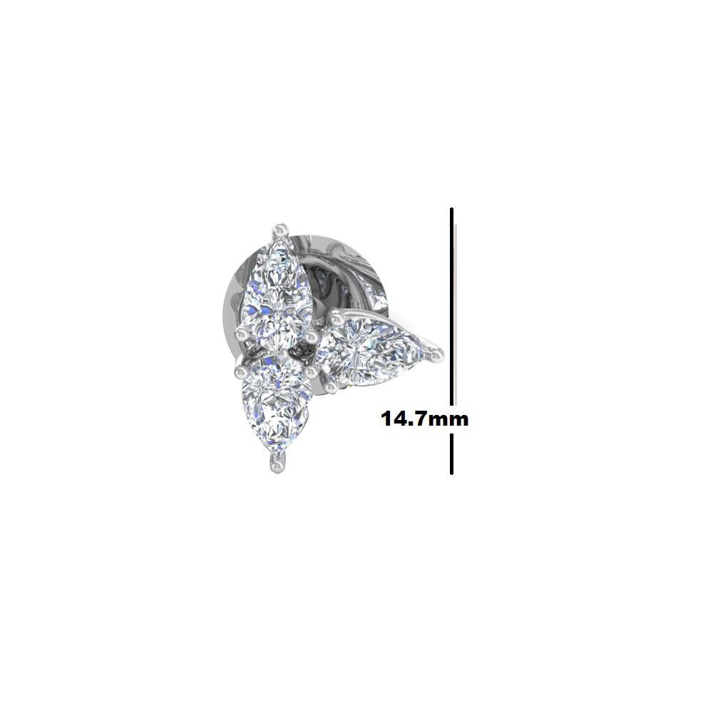 Women's 1.35 Carat SI Clarity HI Color Pear Diamond Stud Earrings 18 Karat White Gold For Sale