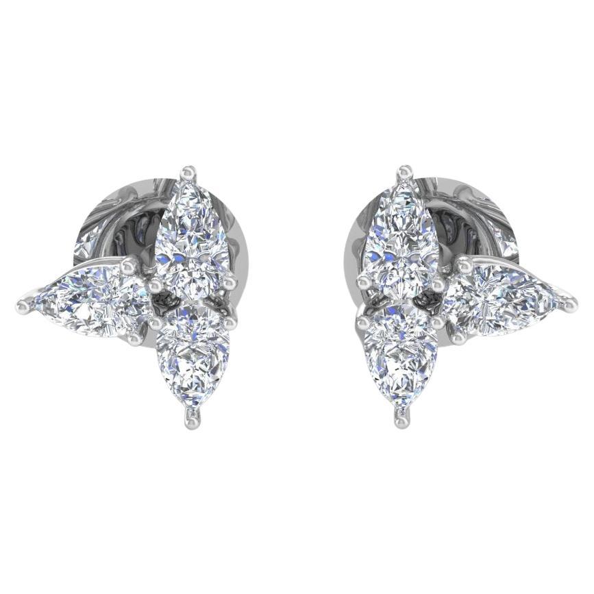 Clous d'oreilles en diamant poire de 1,35 carat, pureté SI, couleur HI, en or blanc 18 carats