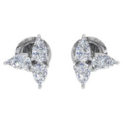 1.35 Carat SI Clarity HI Color Pear Diamond Stud Earrings 18 Karat White Gold