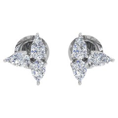 1.35 Carat SI Clarity HI Color Three Diamond Stud Earrings 18 Karat White Gold
