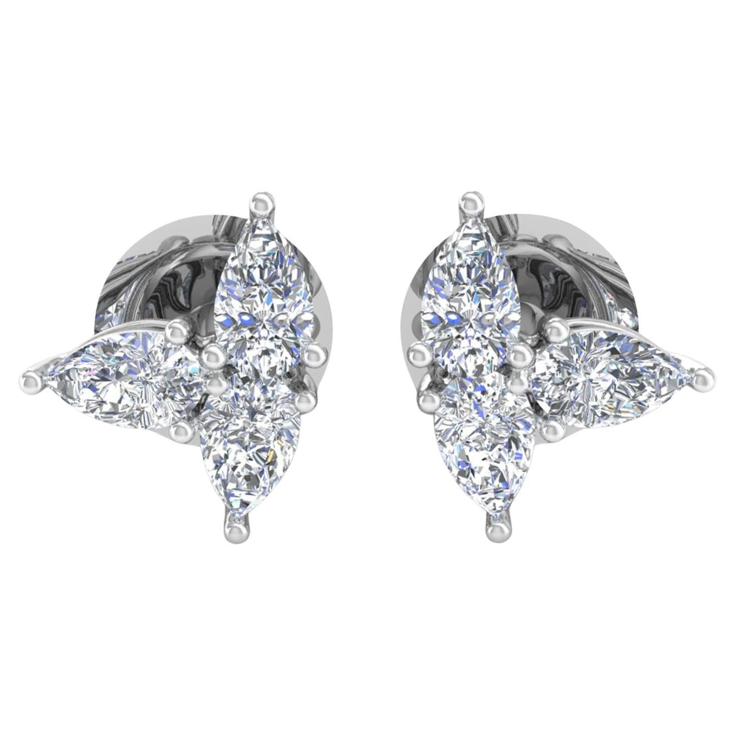 1.35 Carat SI Clarity HI Color Three Diamond Stud Earrings 18 Karat White Gold