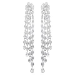 Pendientes araña de diamantes redondos baguette SI/H de 1,35 quilates Oro blanco de 18 quilates