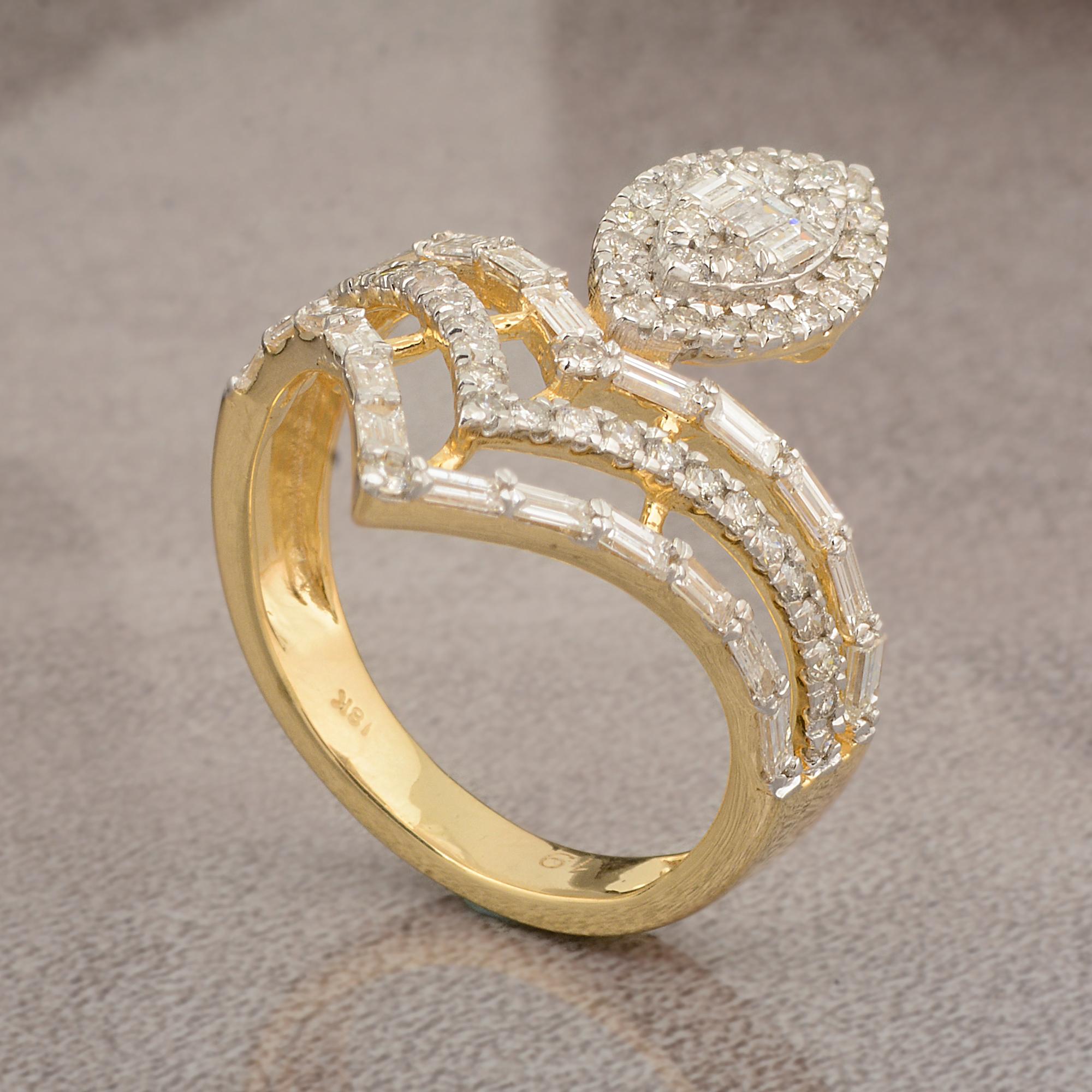 En venta: Anillo de cóctel de diamantes SI/H de 1,35 quilates Oro amarillo de 18 quilates Joyería fina hecha a mano  2