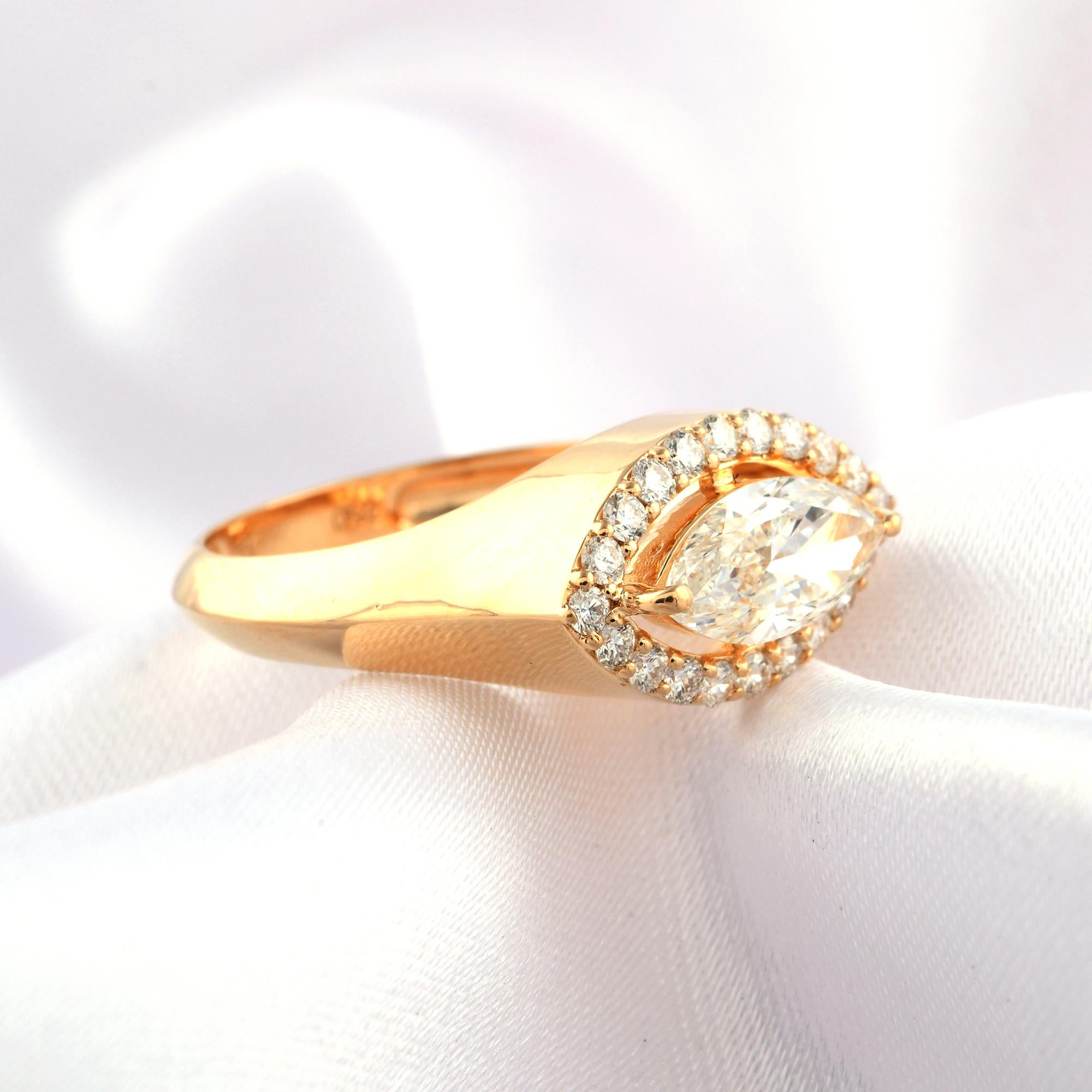 in vendita:  Anello nuziale con diamante aureolato a forma di marquise da 1,35 carati SI/H Oro giallo 14 carati 5