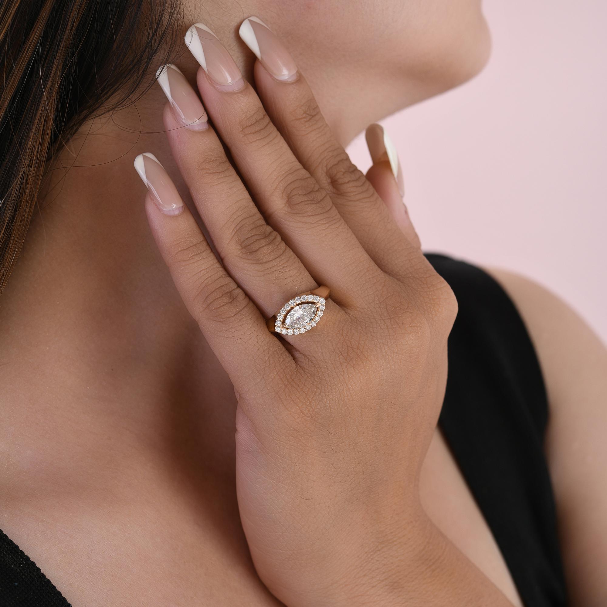 in vendita:  Anello nuziale con diamante aureolato a forma di marquise da 1,35 carati SI/H Oro giallo 14 carati 6