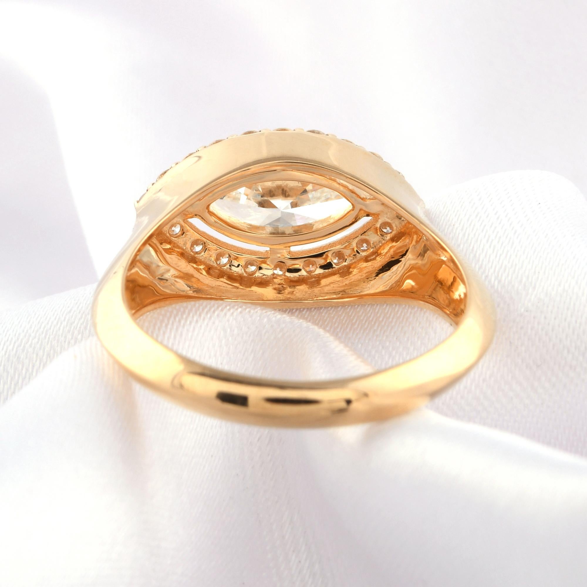 in vendita:  Anello nuziale con diamante aureolato a forma di marquise da 1,35 carati SI/H Oro giallo 18 carati 3