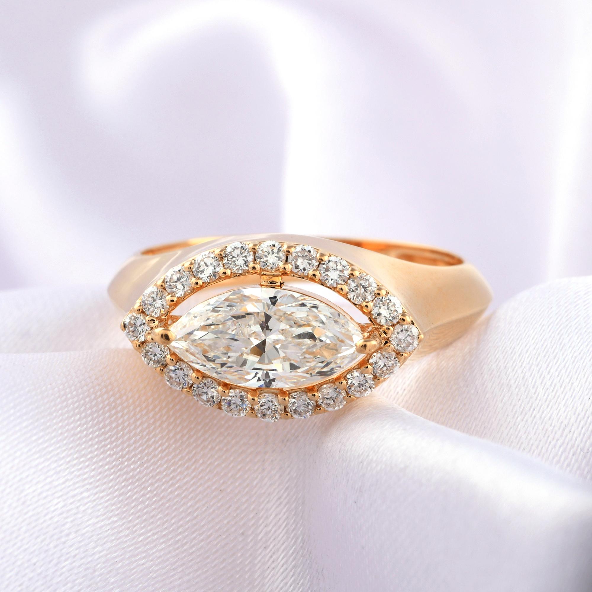 in vendita:  Anello nuziale con diamante aureolato a forma di marquise da 1,35 carati SI/H Oro giallo 18 carati 7