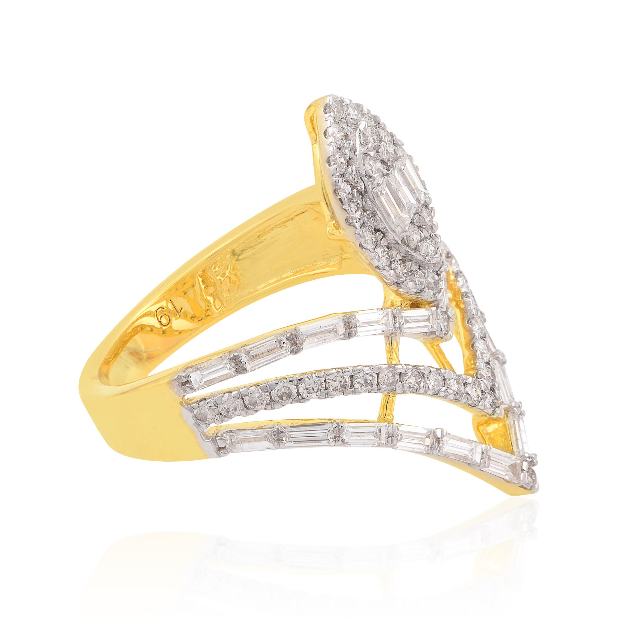For Sale:  1.35 Carat SI/HI Baguette Diamond Chevron Ring 18 Karat Yellow Gold Fine Jewelry 2