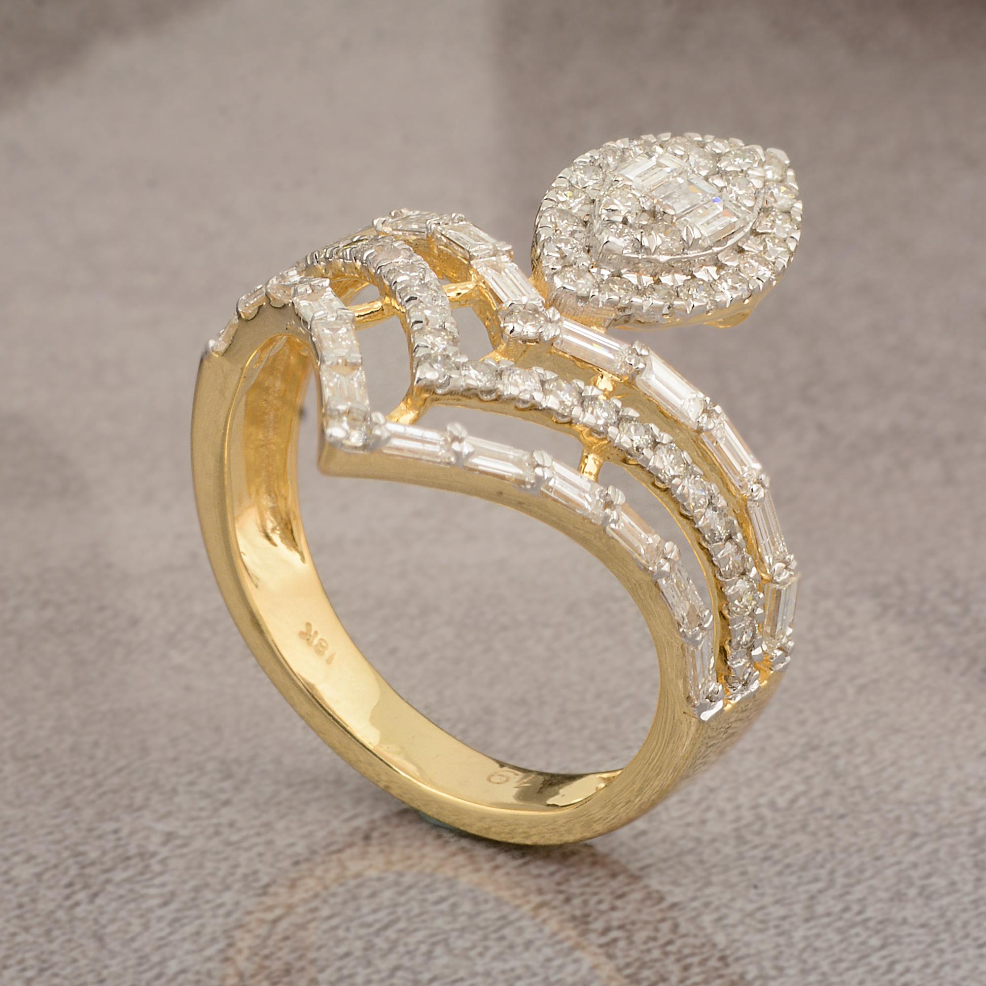For Sale:  1.35 Carat SI/HI Baguette Diamond Chevron Ring 18 Karat Yellow Gold Fine Jewelry 3