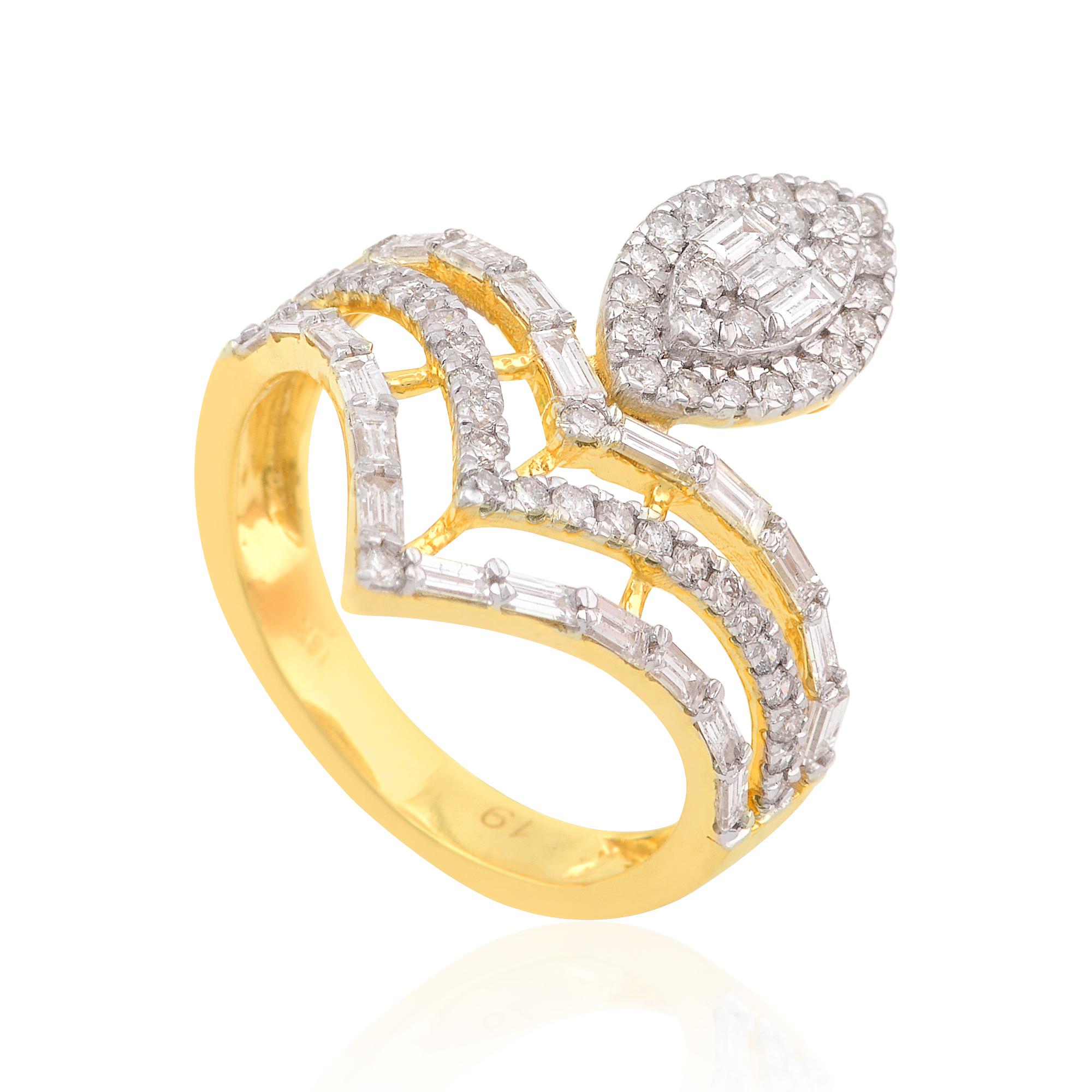 For Sale:  1.35 Carat SI/HI Baguette Diamond Chevron Ring 18 Karat Yellow Gold Fine Jewelry 4