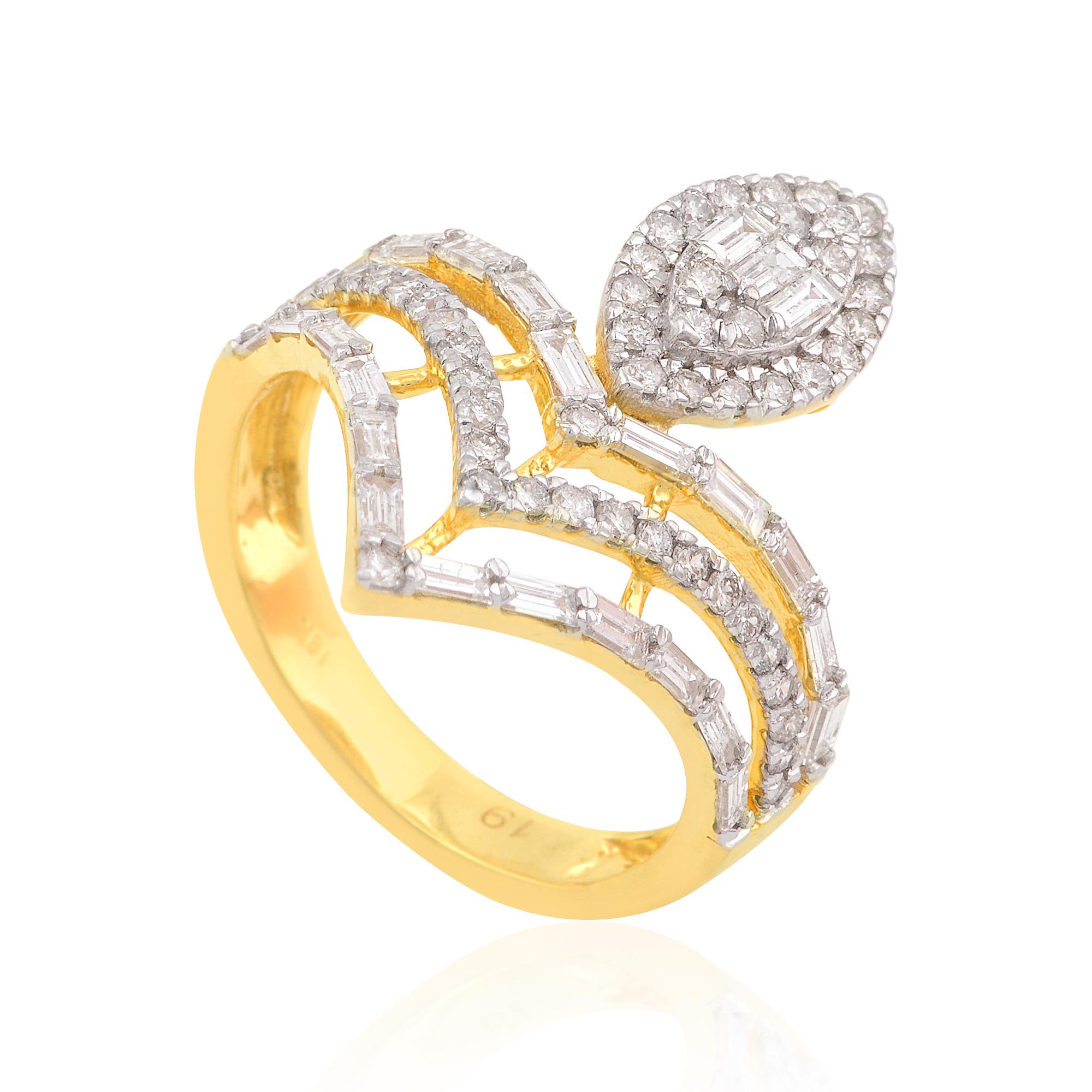 En vente :  Bague à chevrons en or jaune 18 carats avec diamants baguettes SI/HI de 1,35 carat 4