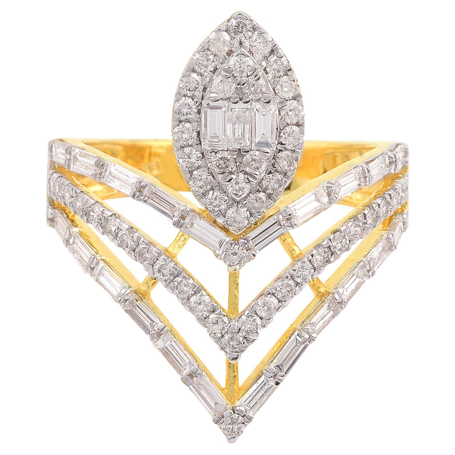 For Sale:  1.35 Carat SI/HI Baguette Diamond Chevron Ring 18 Karat Yellow Gold Fine Jewelry