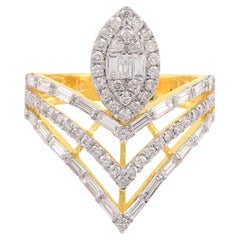 1.35 Carat SI/HI Baguette Diamond Chevron Ring 18 Karat Yellow Gold Fine Jewelry