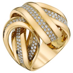 Diamond Pave "Ribbon" Ring in 18k Yellow Gold, 1.35 Carats Total