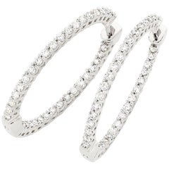 1.35 Carat Total White Diamond in and Out Hoop Earrings in 14 Karat White Gold