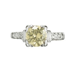 1.35 Carat Transitional Cut Brown Diamond Platinum Art Deco Engagement Ring