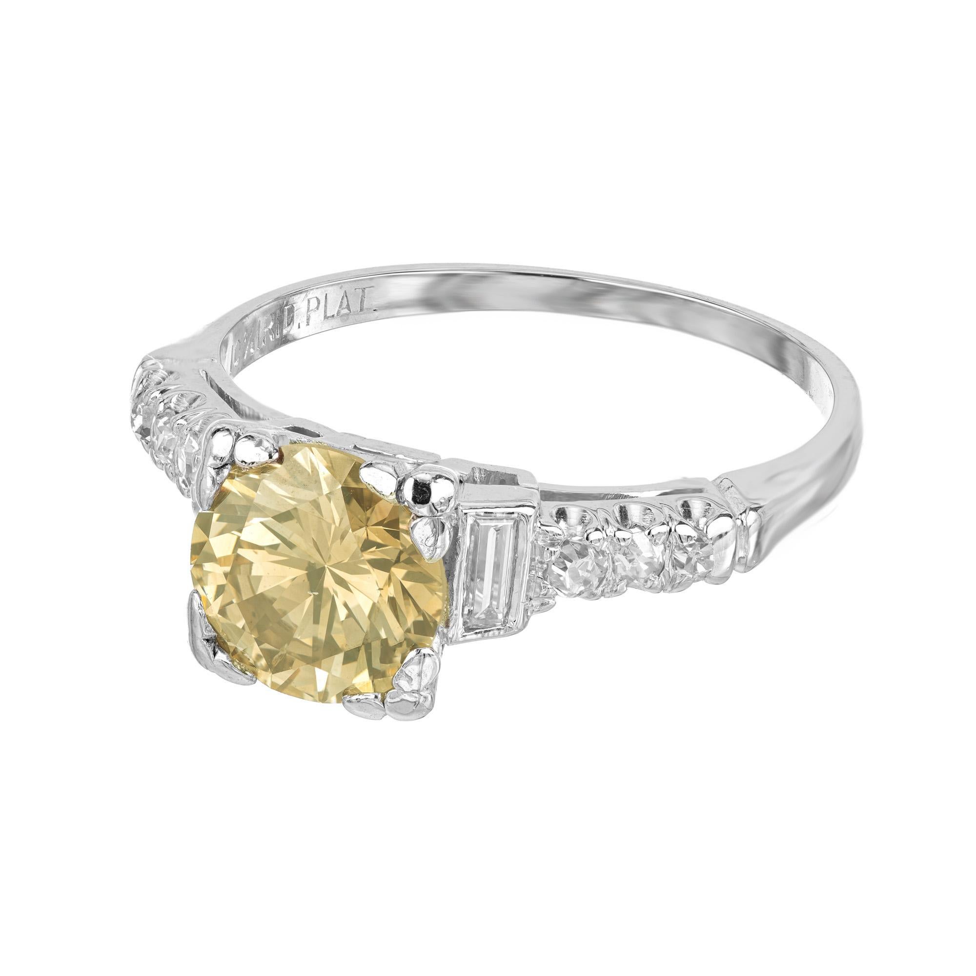 Round Cut 1.35 Carat Transitional Cut Brown Diamond Platinum Art Deco Engagement Ring For Sale