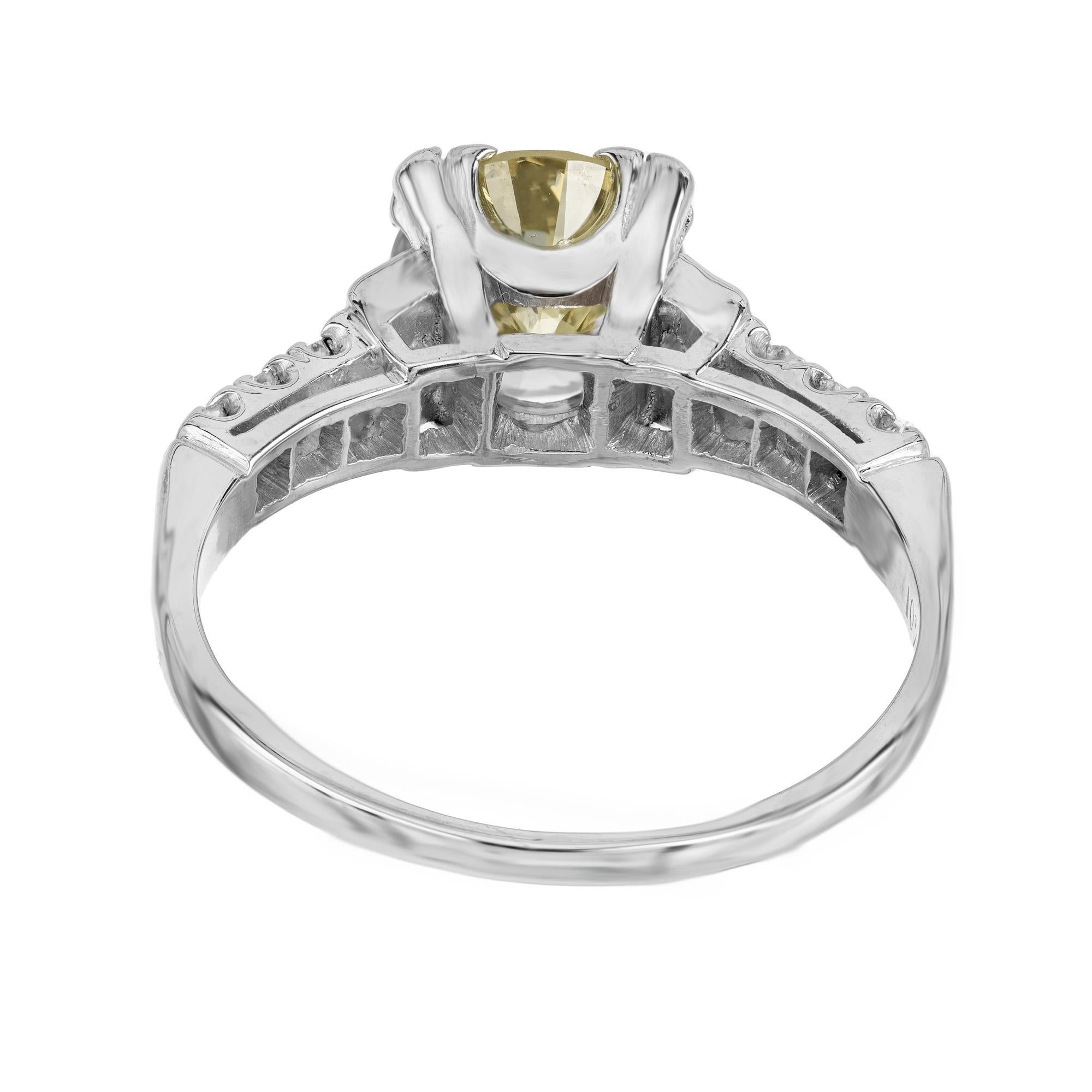 1.35 Carat Transitional Cut Brown Diamond Platinum Art Deco Engagement Ring For Sale 1