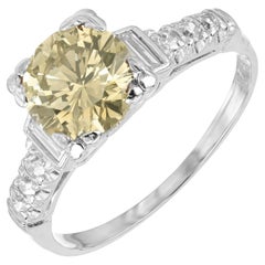 1.35 Carat Transitional Cut Brown Diamond Platinum Art Deco Engagement Ring