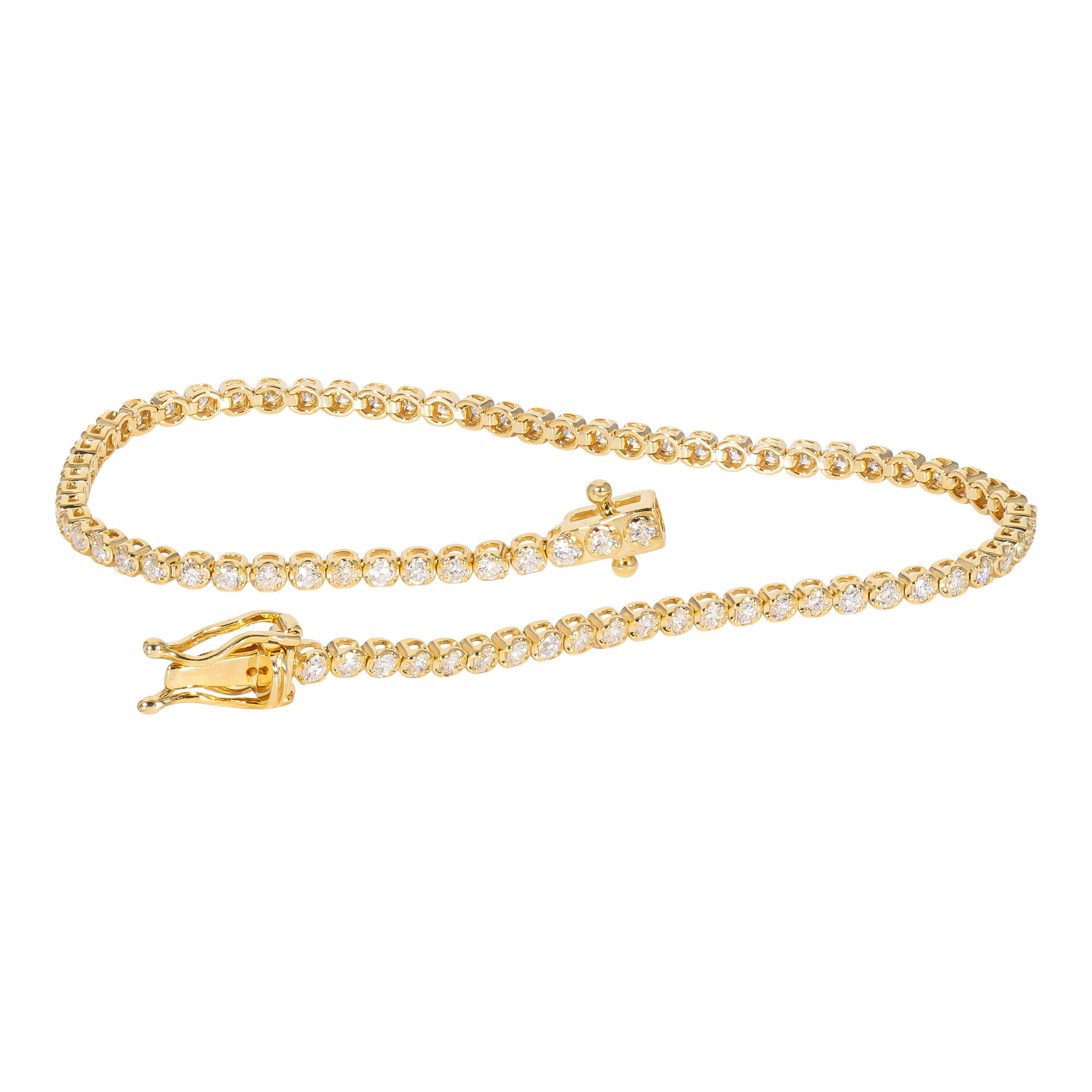 Round Cut 1.35 Carat Yellow Gold Diamond Tennis Bracelet