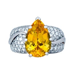 13.5 Carat Yellow Sapphire and Diamond 18 Karat Ring