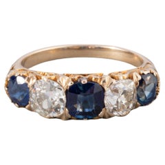 1.35 Carats Diamonds and 1.80 Carats Sapphires Antique Ring