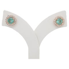 1$ NO RESERVE PRICE - 1.35ct Emerald and Diamond Stud Earrings 14K Rose Gold