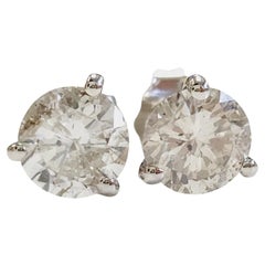 1.35 Carats Natural Diamond Round Studs White Gold 14 Karat
