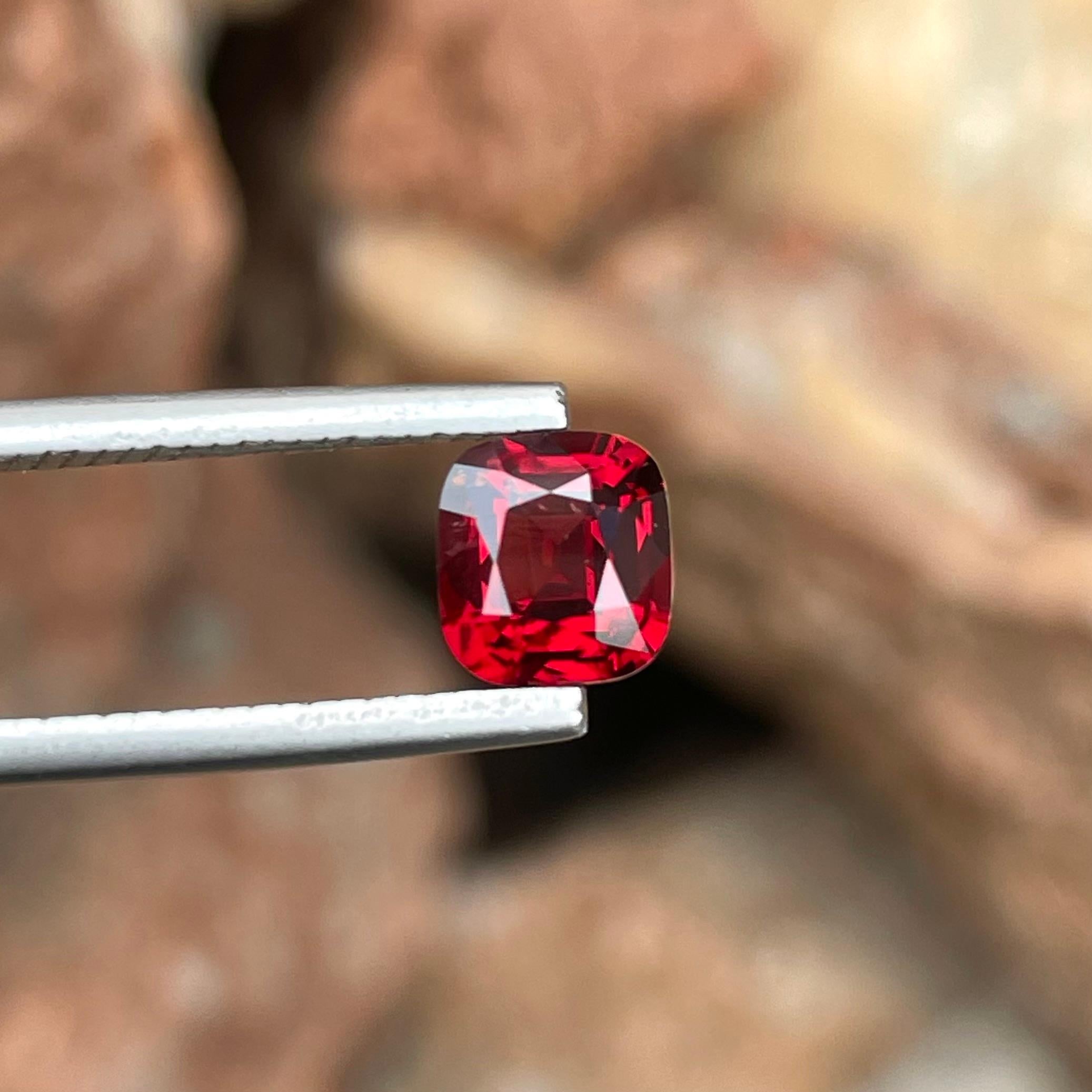 Women's or Men's 1.35 Carats Natural Loose Red Burmese Spinel Stone Fancy Cushion Cut Gemstone For Sale