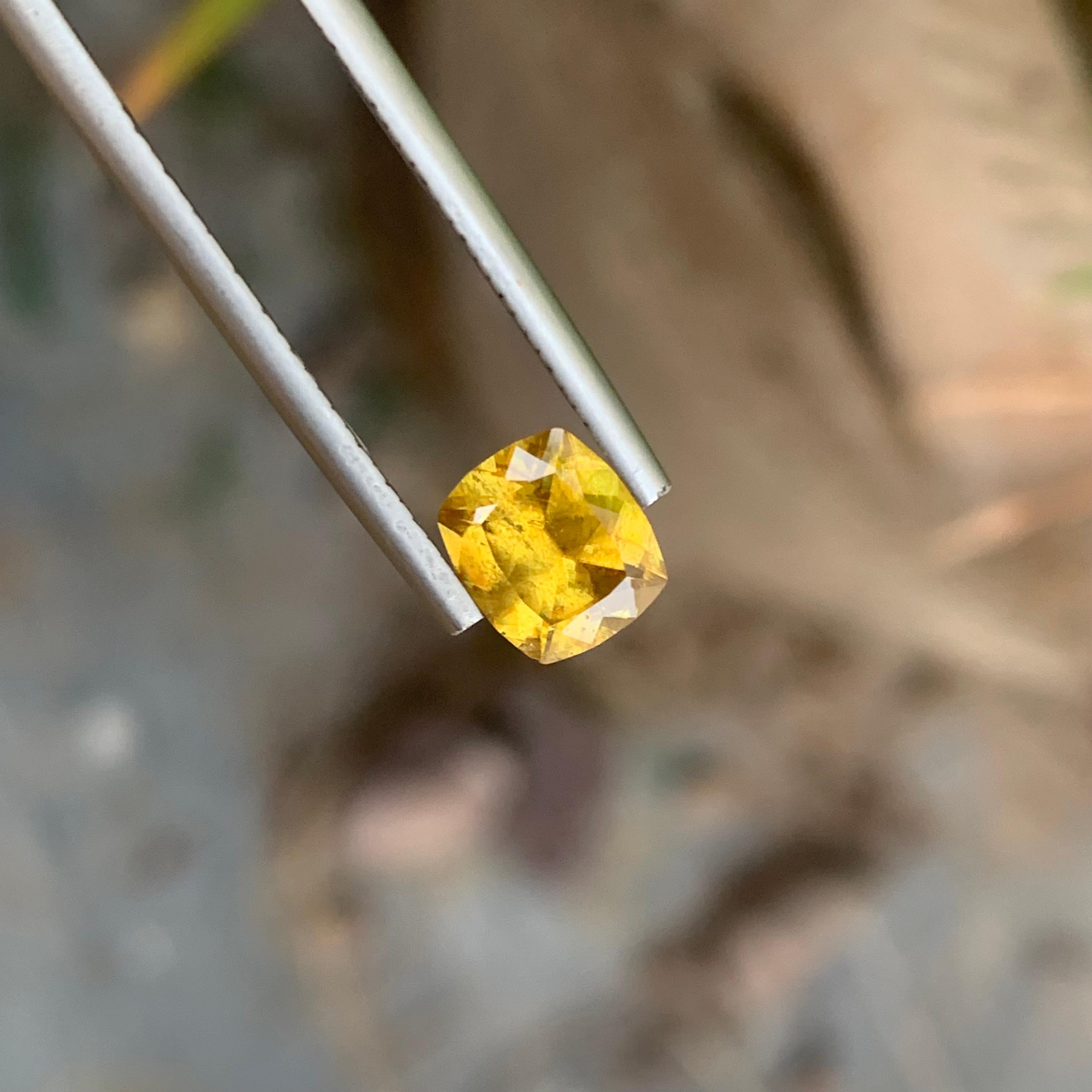 Antique Cushion Cut 1.35 Carats Natural Loose Yellow Fire Sphene Ring Gem From Pakistan Mine For Sale