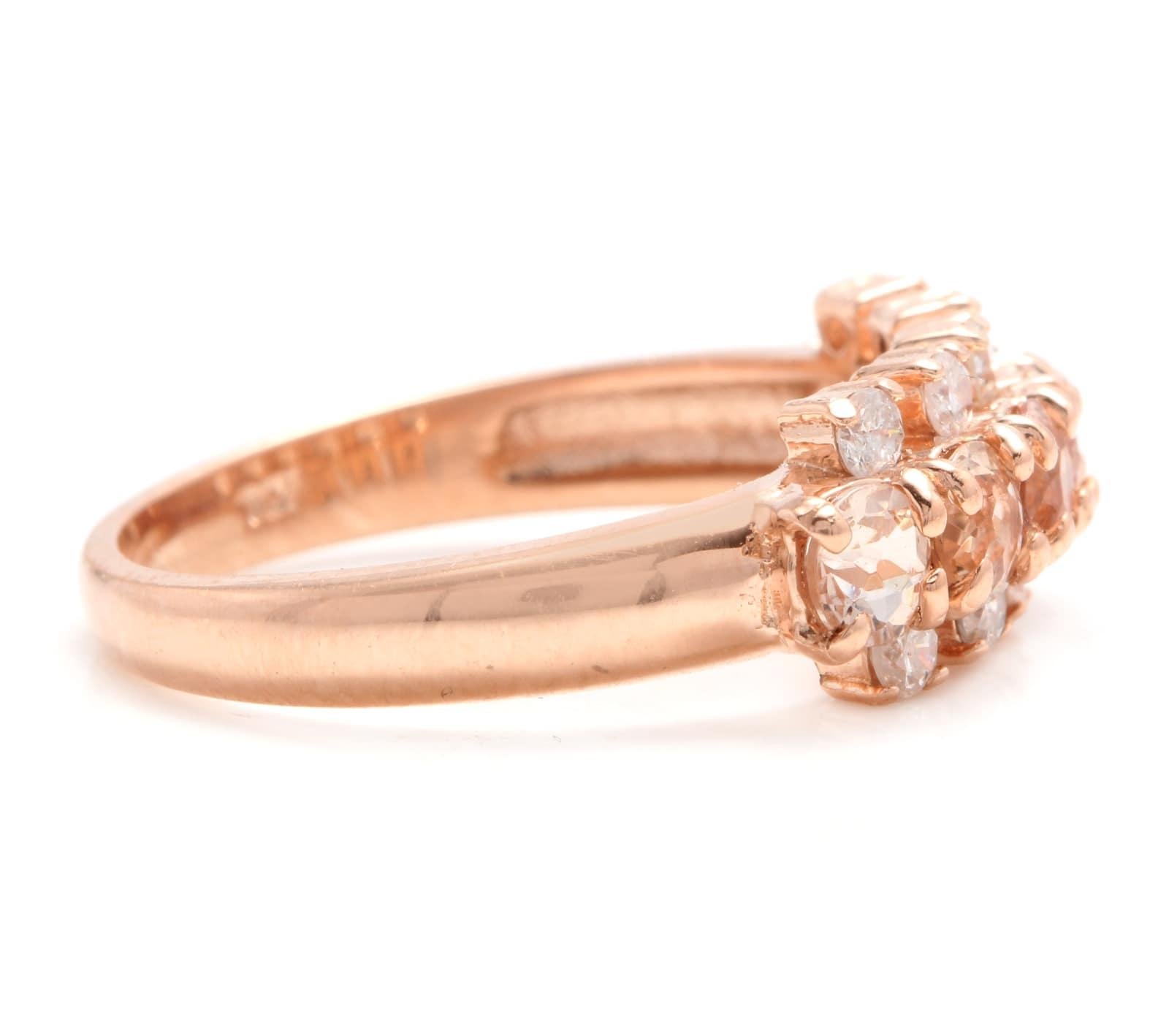 Anillo de oro rosa macizo de 14 quilates con morganita natural y diamantes de 1,35 quilates Corte mixto en venta