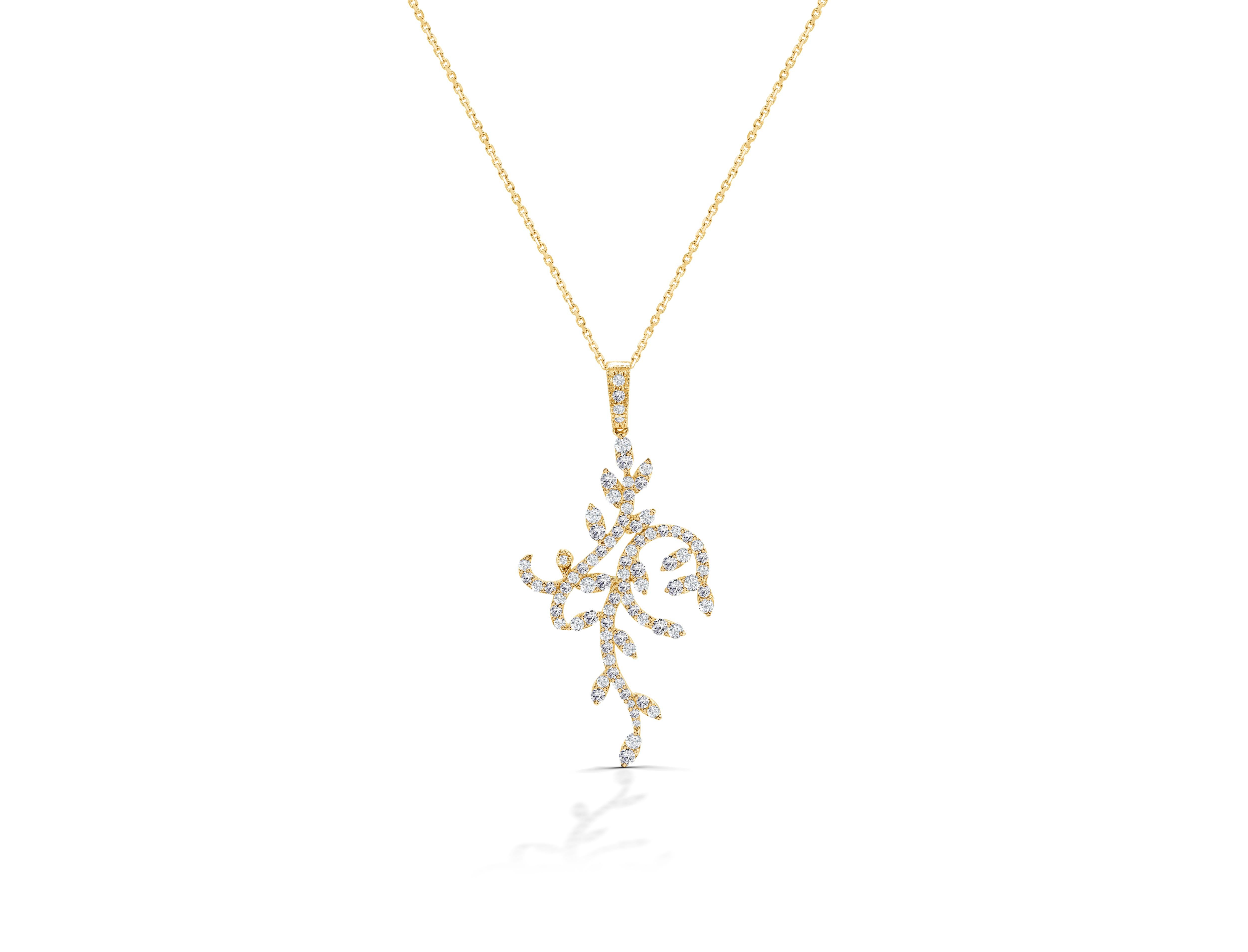 Modern 1.35 Ct Diamond Leaf Necklace in 14K Gold For Sale