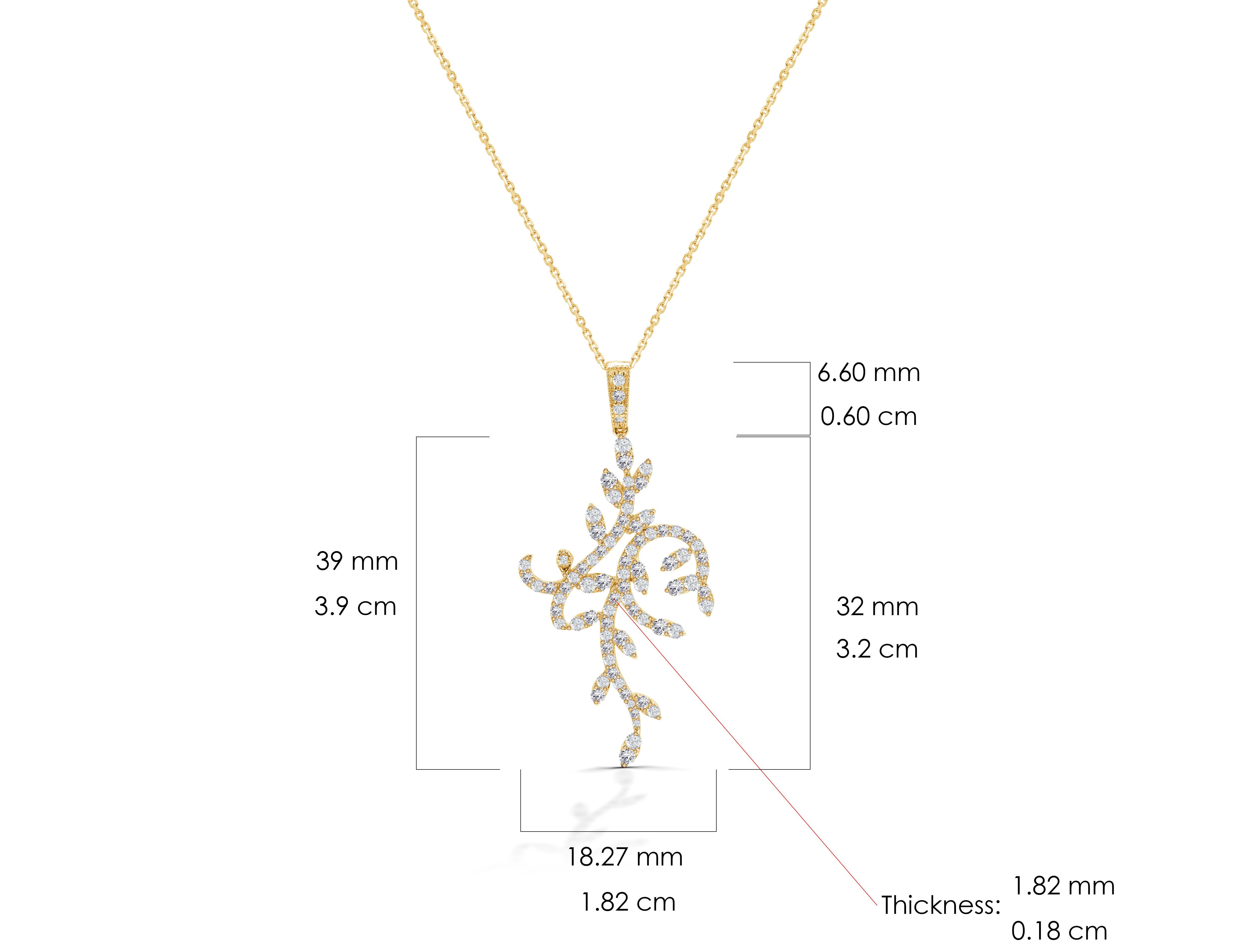 1.35 Ct Diamond Leaf Necklace in 14K Gold For Sale 2