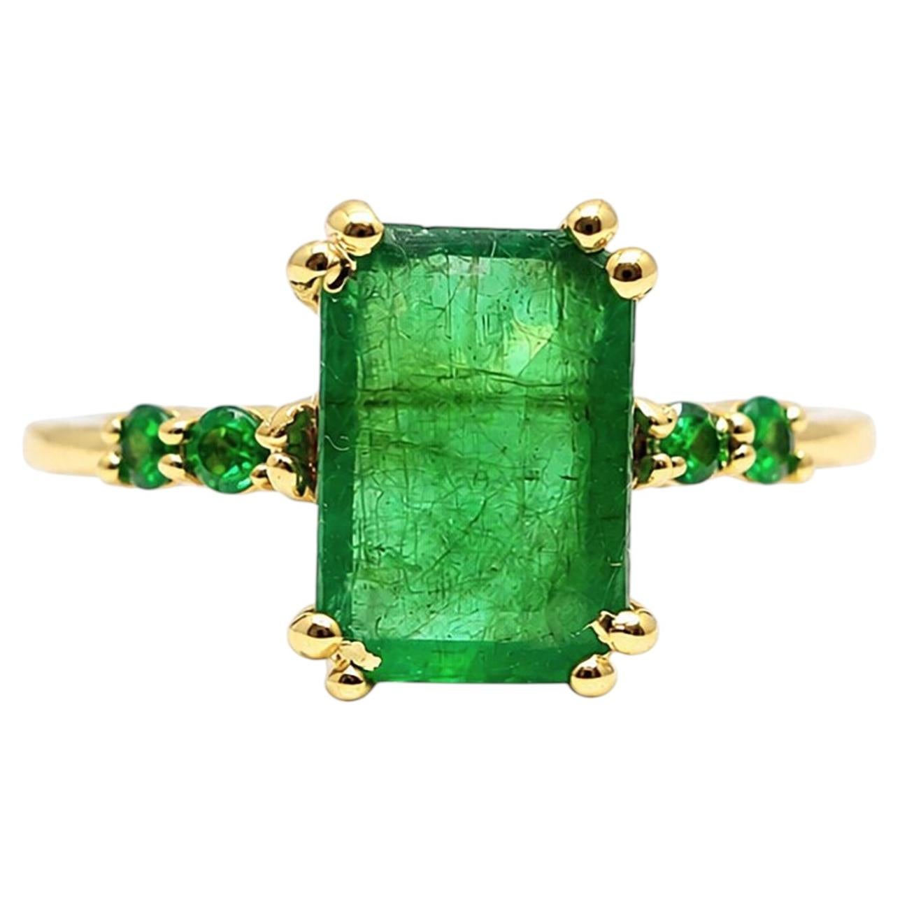 Bague cocktail octogonale en émeraude de 1,35 ct, en or 14 carats, avec émeraude naturelle, pour femme