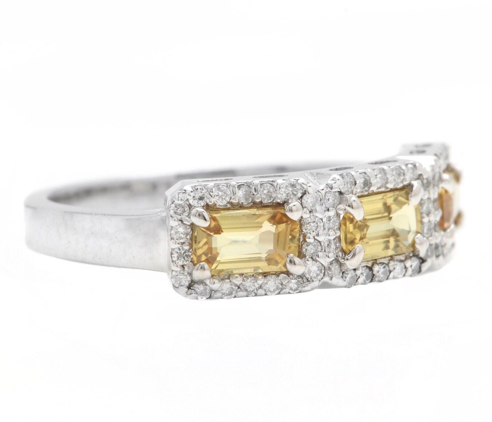 1.35 Carats Exquisite Natural Yellow Sapphire and Diamond 14K Solid White Gold Ring

Suggested Replacement Value $6,000.00

Total Yellow Sapphire Weight is: Approx. 1.05 Carats 

Sapphire Treatment: Heat

Natural Round Diamonds Weight: Approx. 0.30