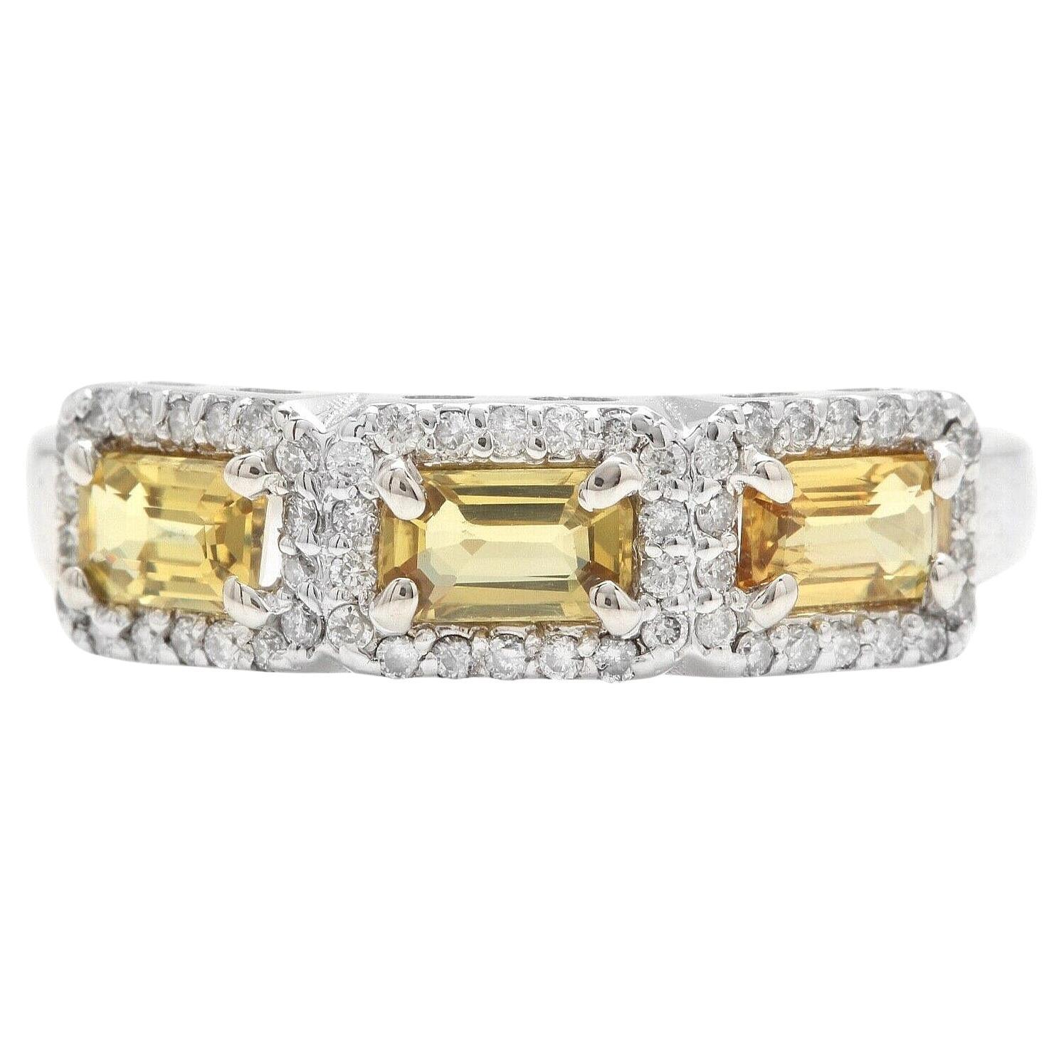 1.35 Ct Exquisite Natural Yellow Sapphire and Diamond 14K Solid White Gold Ring For Sale