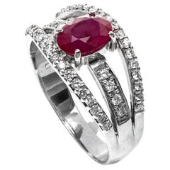 1.35 Ct Natural Ruby and Natural White Diamonds Ring, No Reserve Price