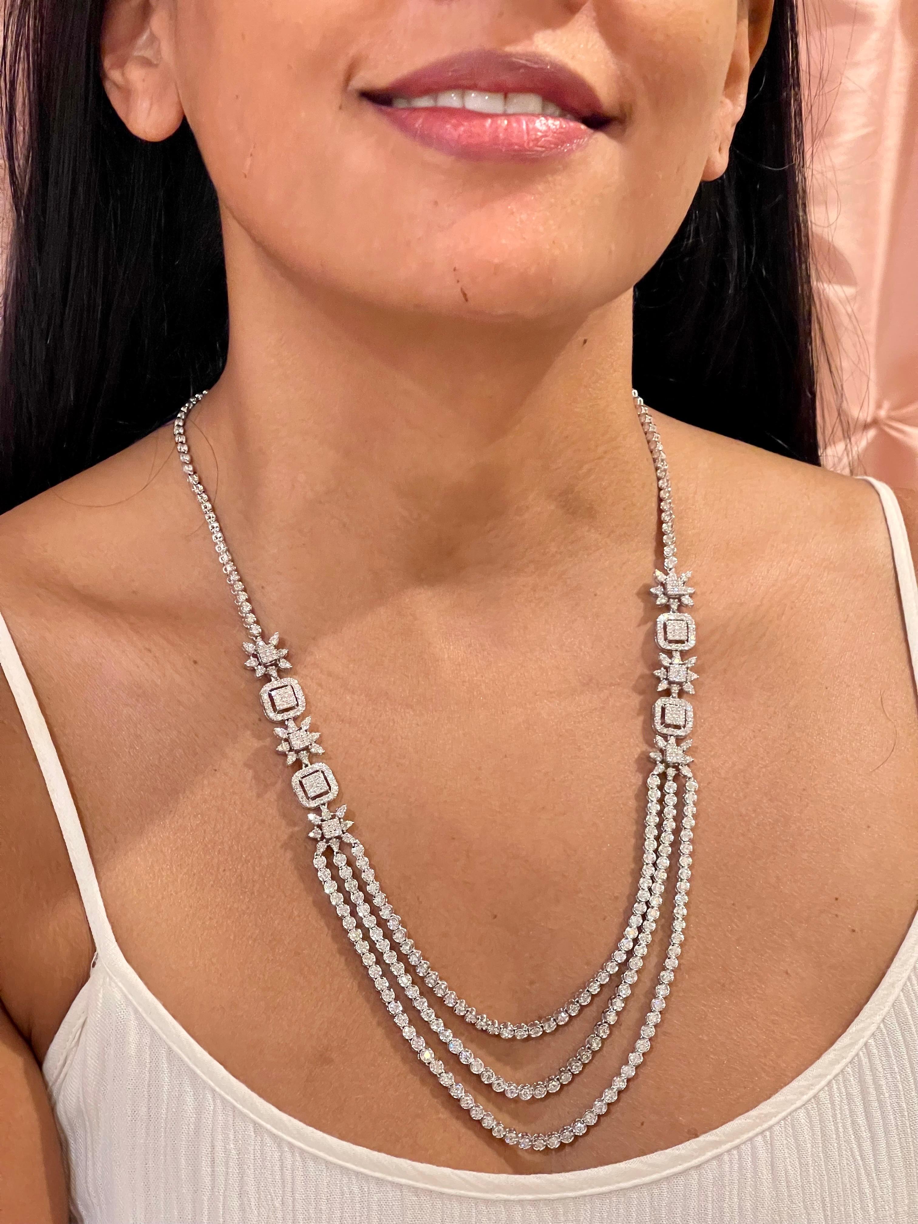 13.5 Karat VS1 Diamant Dreistufige Halskette aus 18 Karat Weißgold 42,2 Gm 6