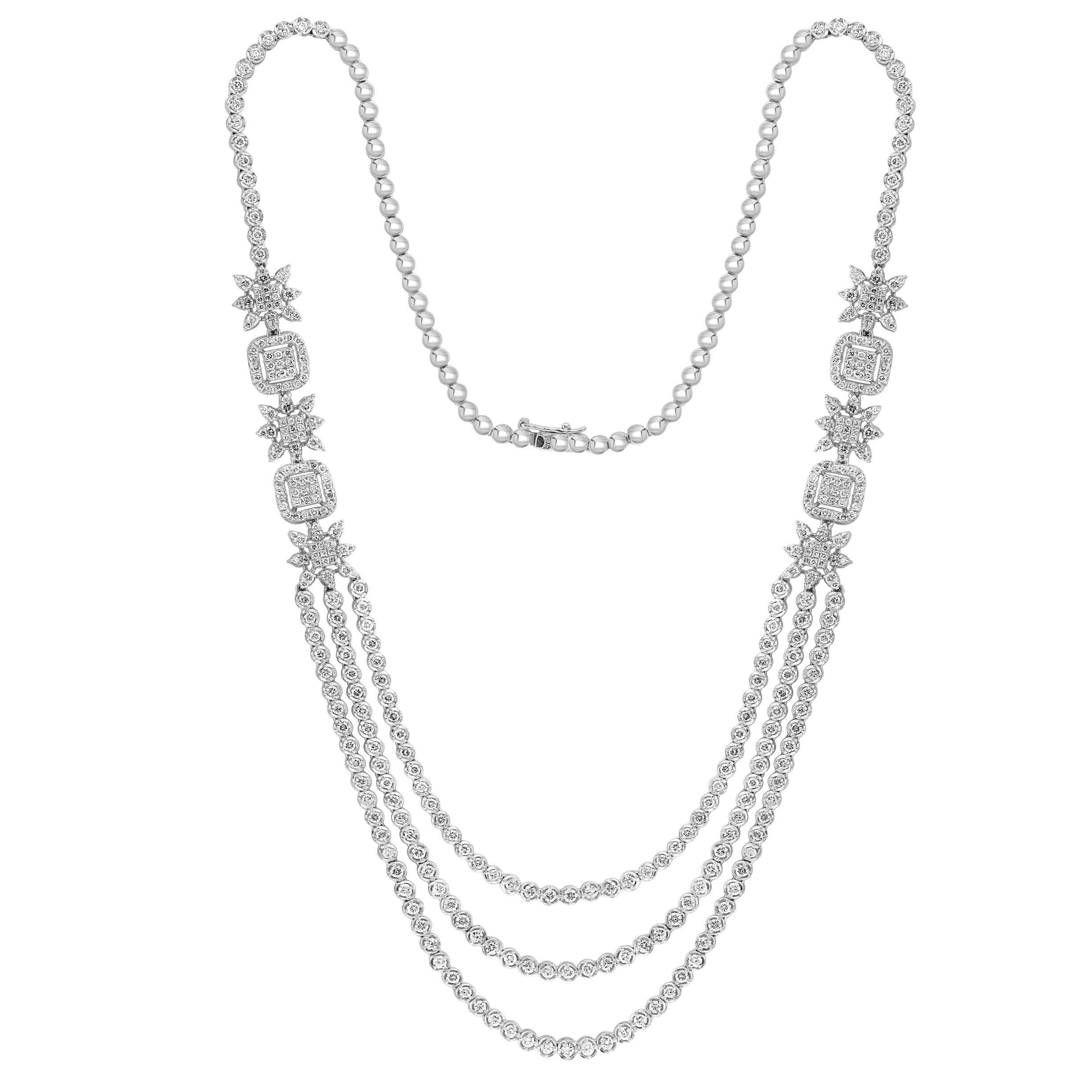 13.5 Karat VS1 Diamant Dreistufige Halskette aus 18 Karat Weißgold 42,2 Gm 13