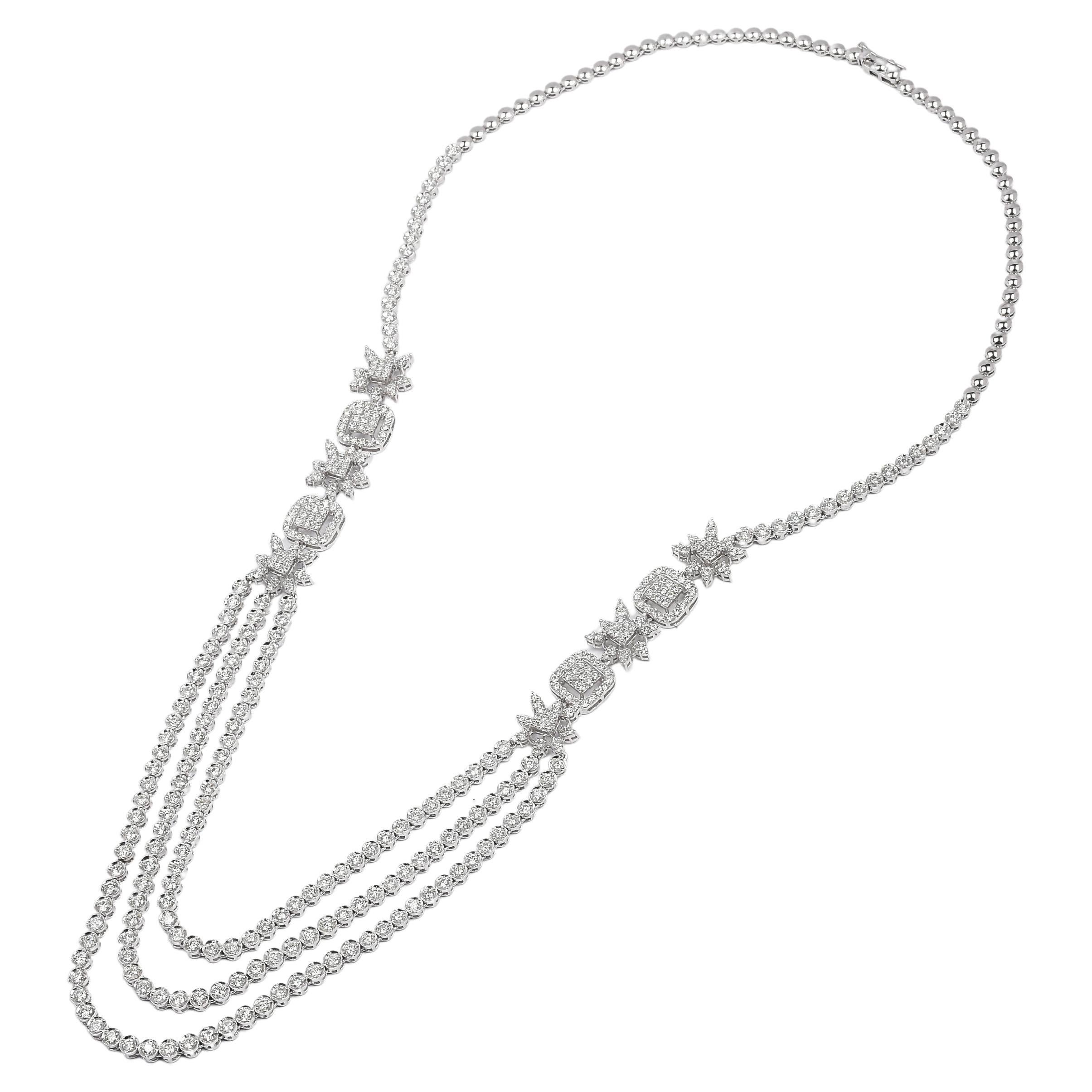 13.5 Karat VS1 Diamant Dreistufige Halskette aus 18 Karat Weißgold 42,2 Gm Damen