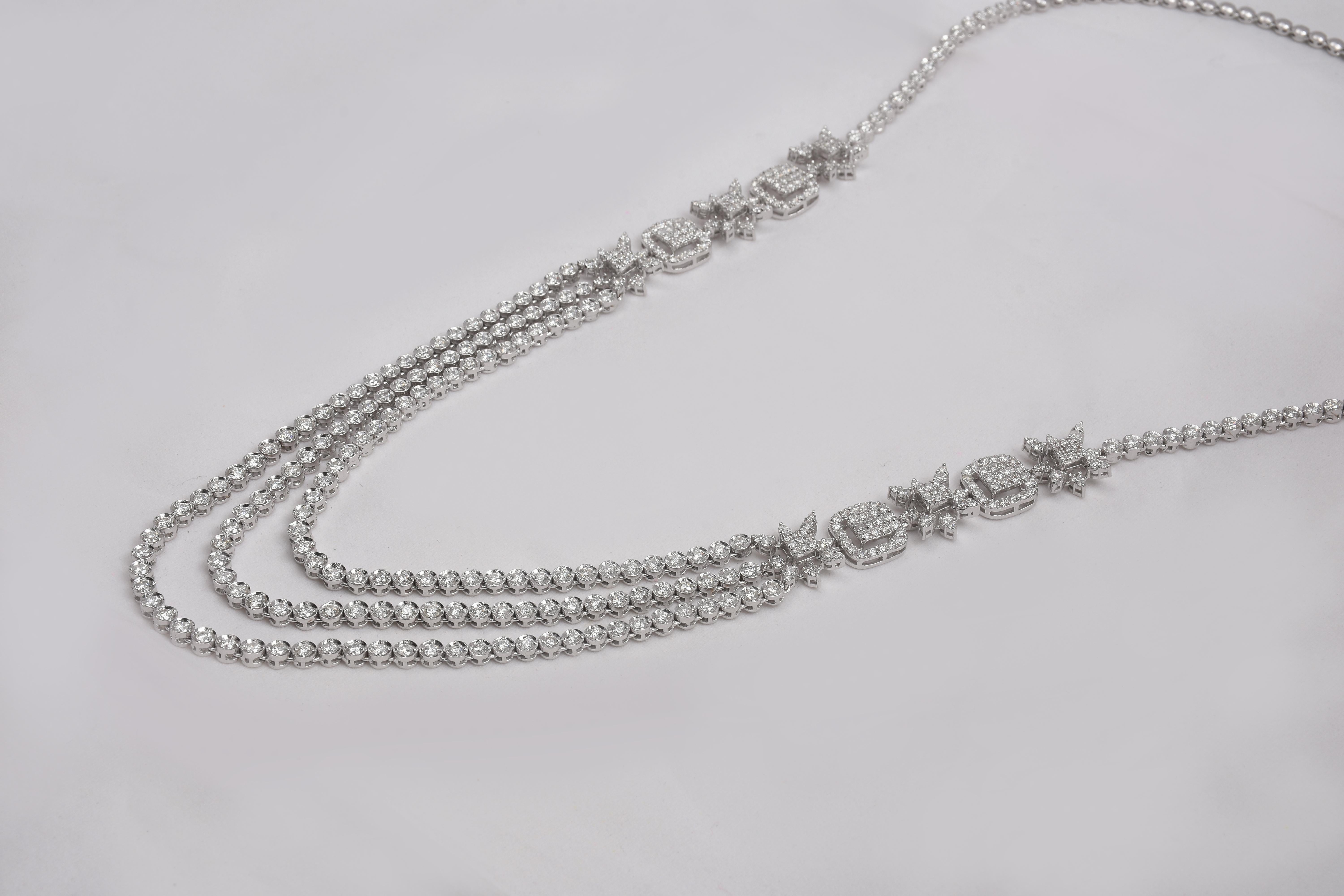 13.5 Karat VS1 Diamant Dreistufige Halskette aus 18 Karat Weißgold 42,2 Gm 1
