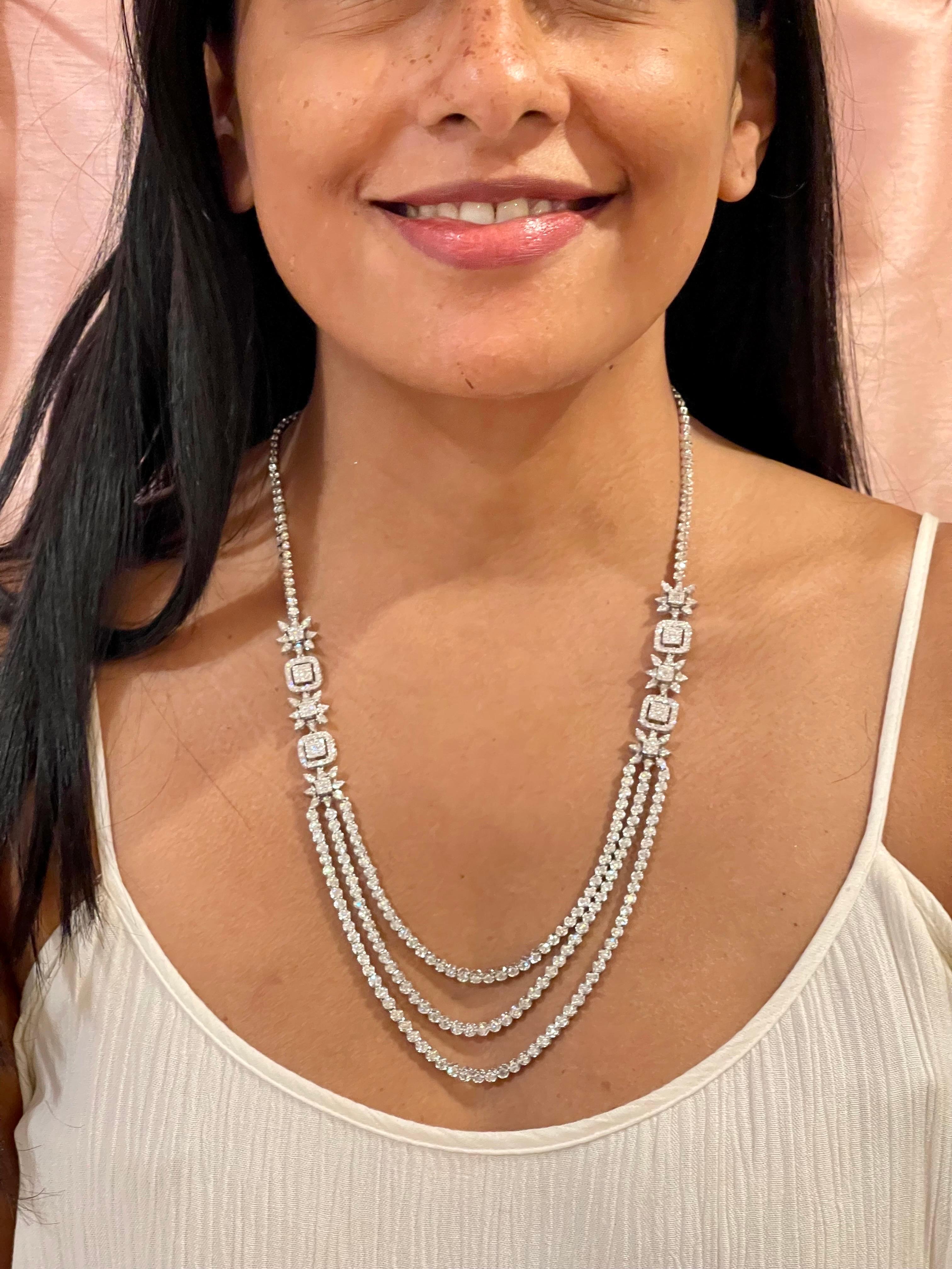 13.5 Karat VS1 Diamant Dreistufige Halskette aus 18 Karat Weißgold 42,2 Gm 3