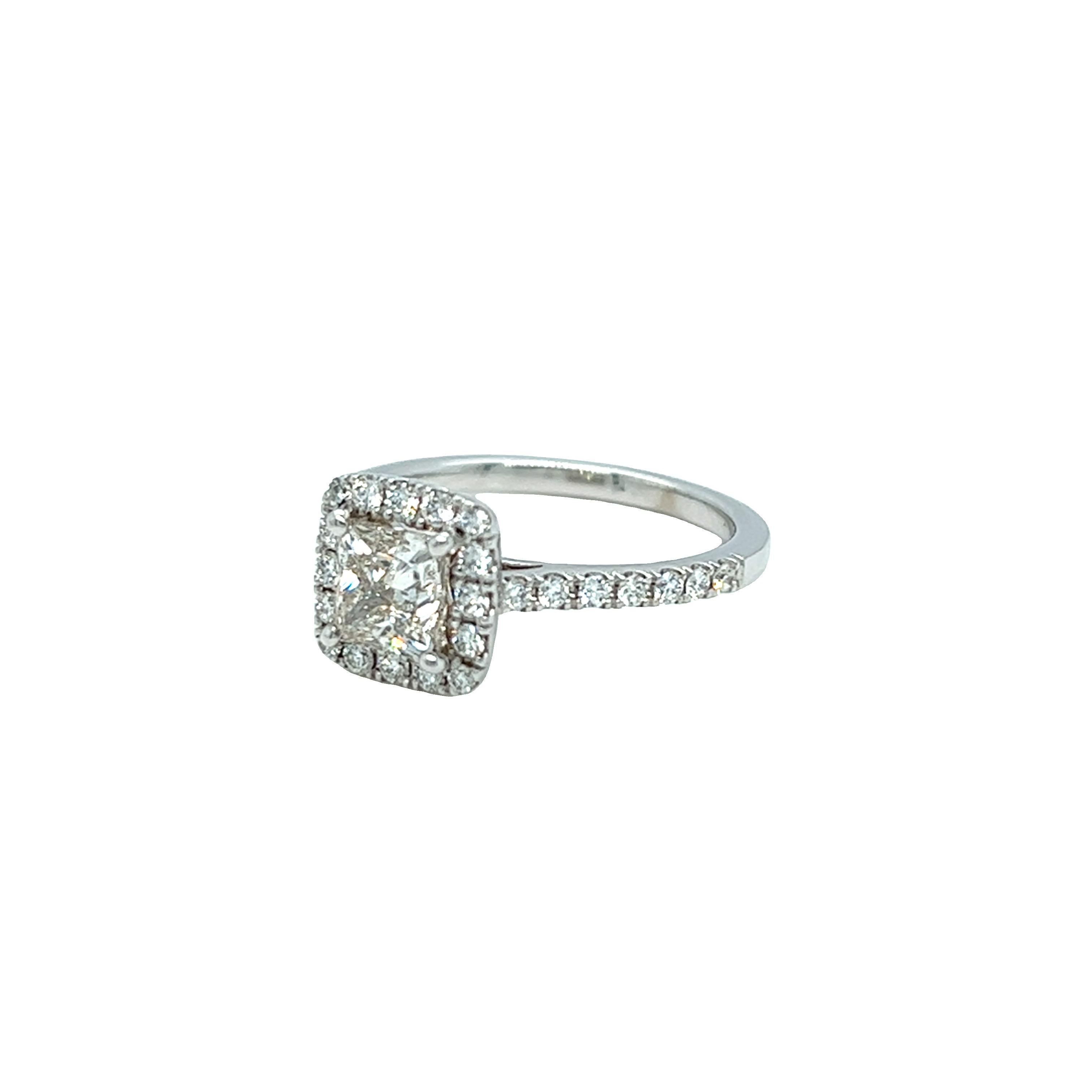 1.35 Cttw. Princess Cut Halo Engagement Ring 14K White Gold In New Condition For Sale In beverly hills, CA
