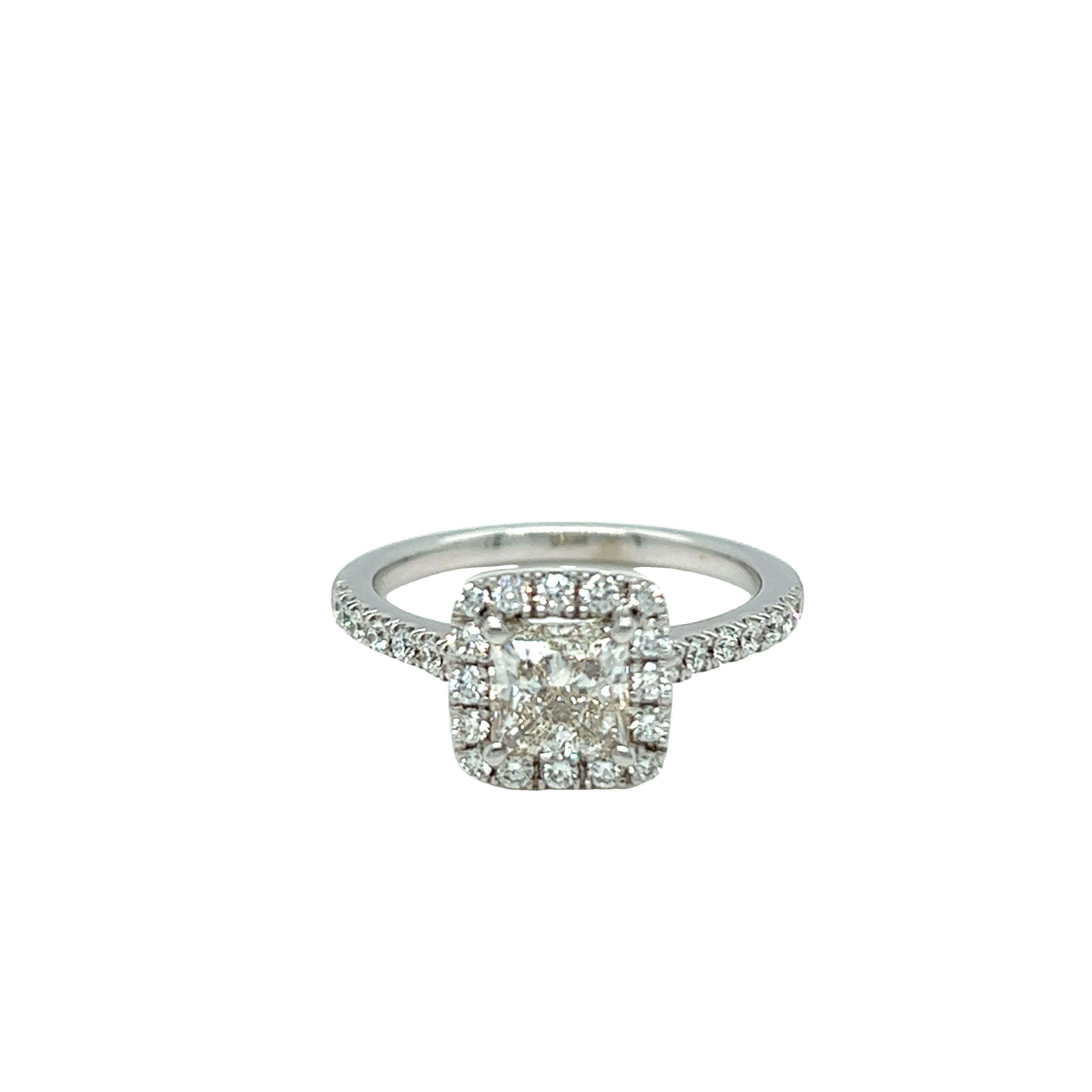 1.35 Cttw. Princess Cut Halo Engagement Ring 14K White Gold For Sale 1