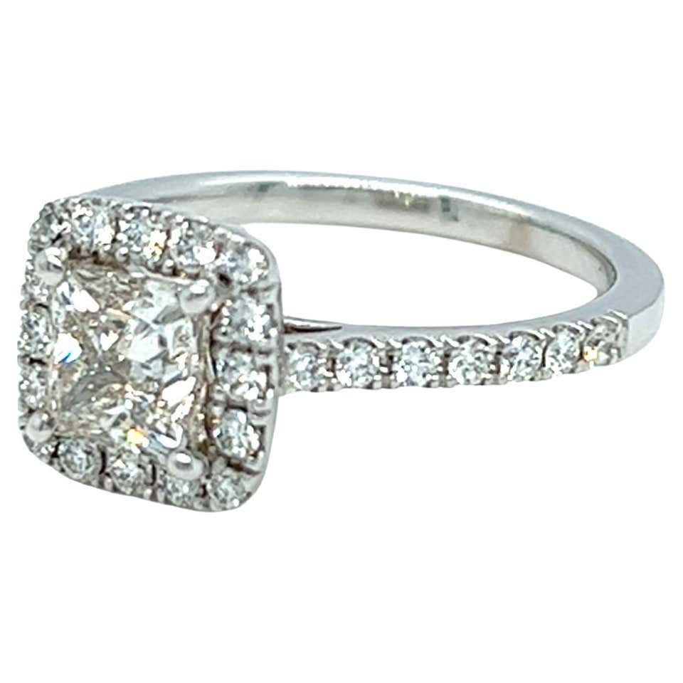 Princess Cut Diamond Halo Split Shank White Gold Bridal Engagement