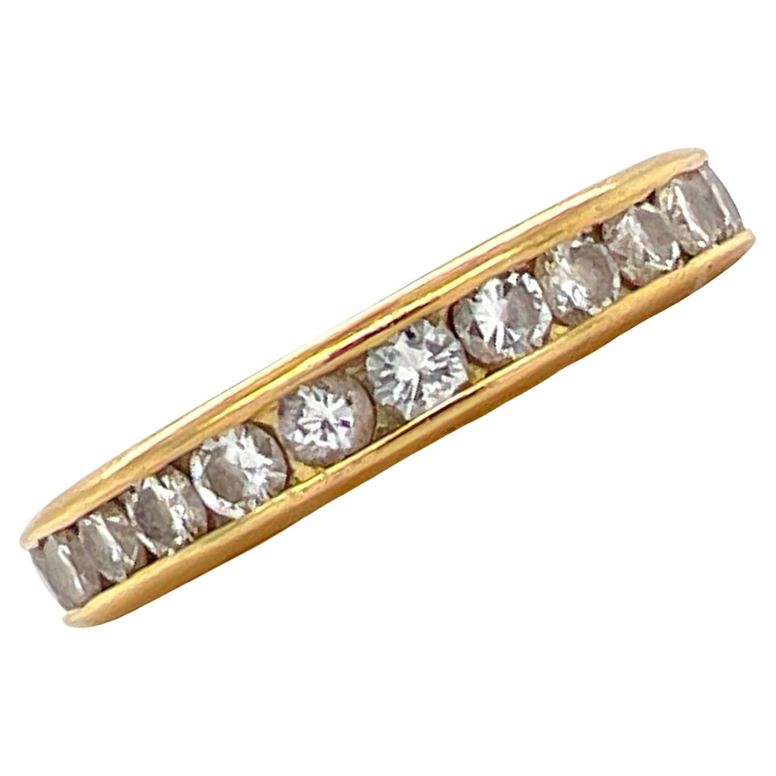 1.35 CTW Diamond 18 Karat Yellow Gold Wedding Eternity Band Ring Size 6 For Sale