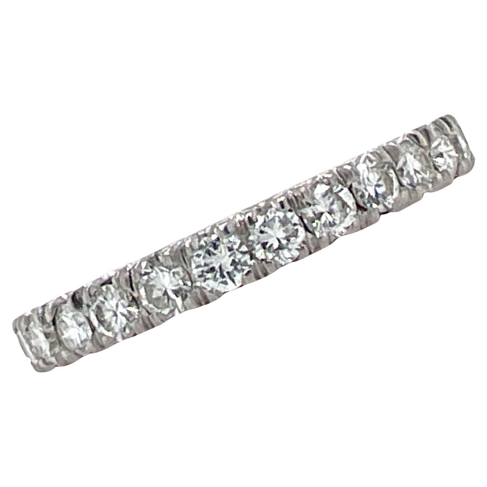 1.35 CTW Diamond Platinum Wedding Eternity Shared Prong Band Ring  For Sale